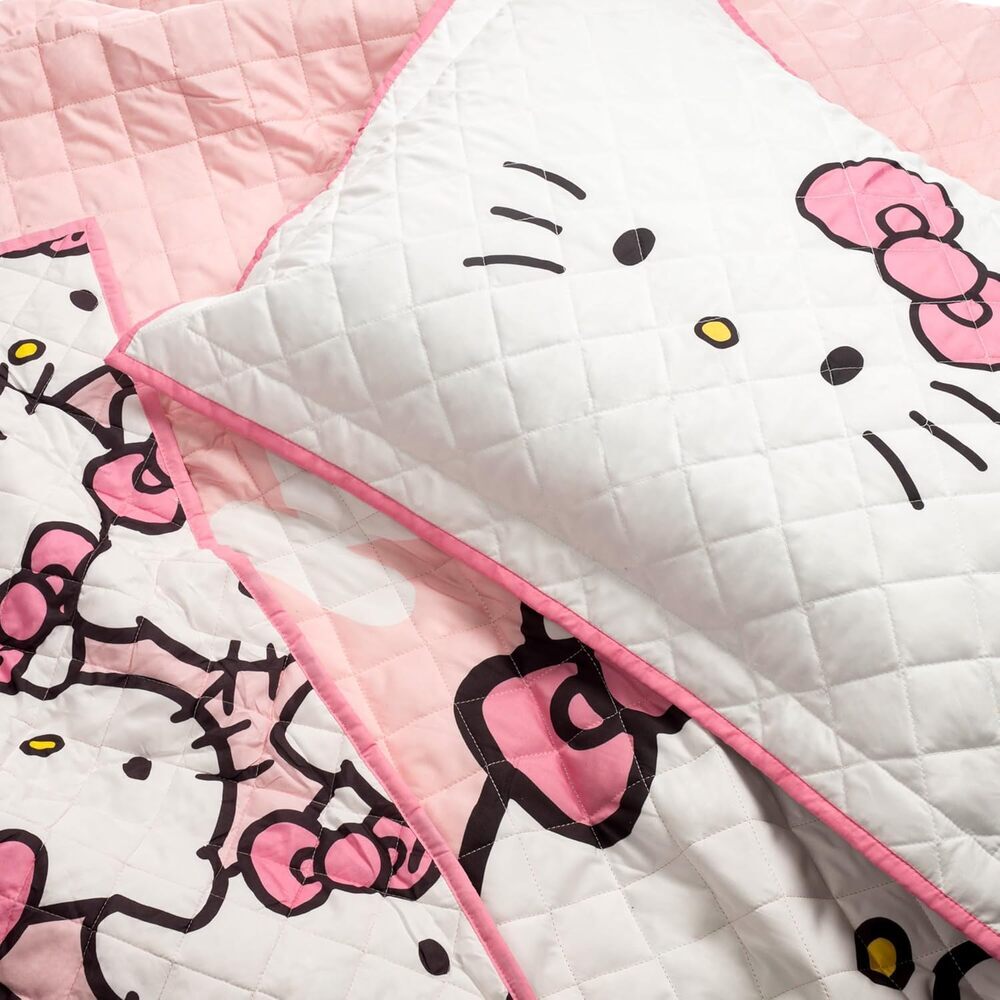 NEW Jay Franco Hello Kitty Pink Stripes & Hearts Twin Size Quilt & Sham Set - Picture 9 of 9